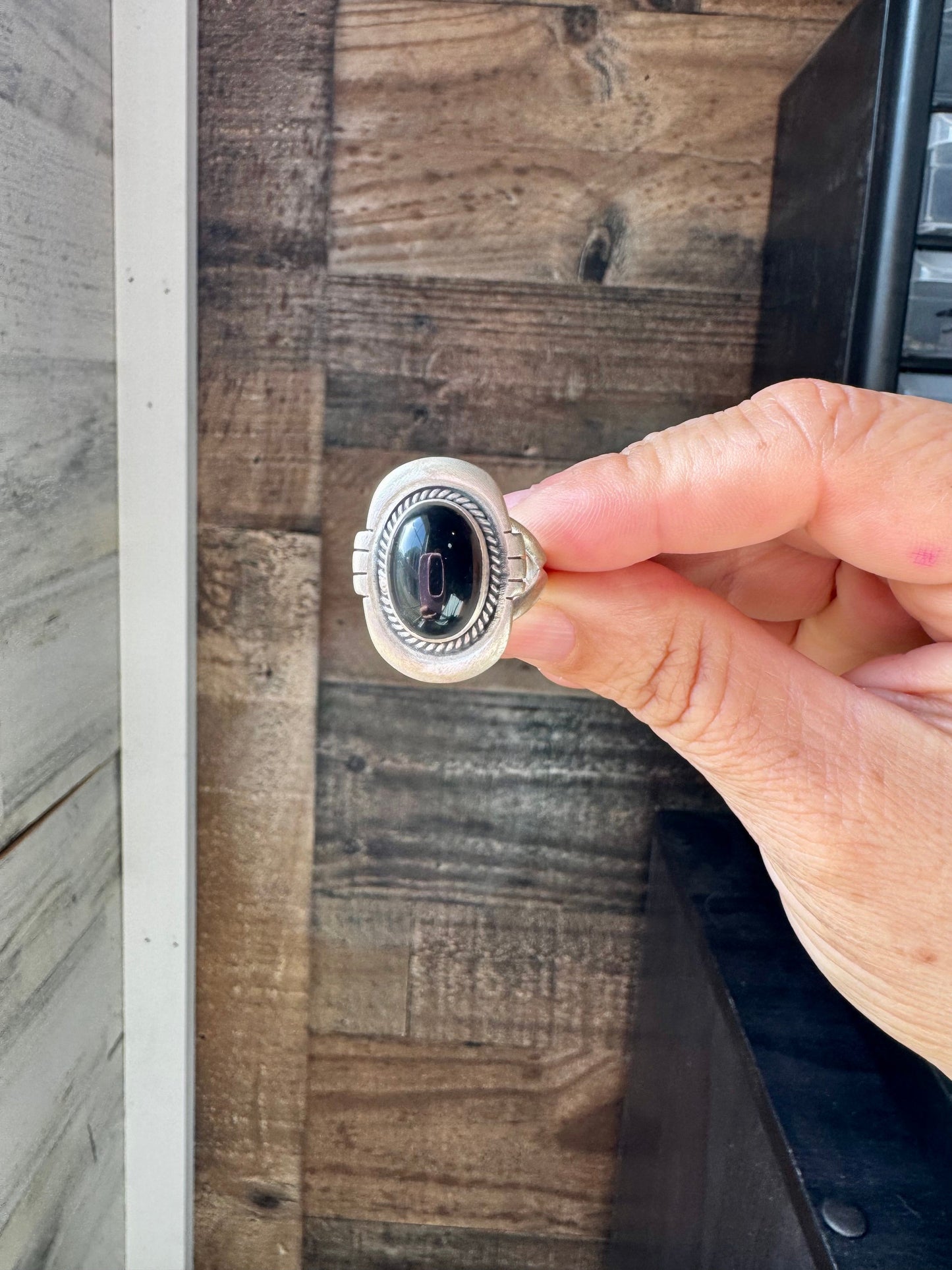 Black Onyx Oval Ring – Sterling Silver – Sizes 7.5 & 8