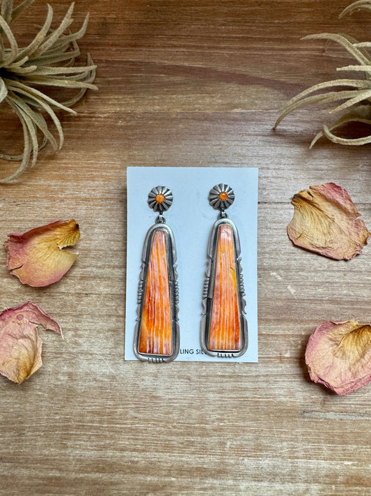 3-Inch Orange Spiny Oyster Dangle Earrings – Native Made by Jon McCray